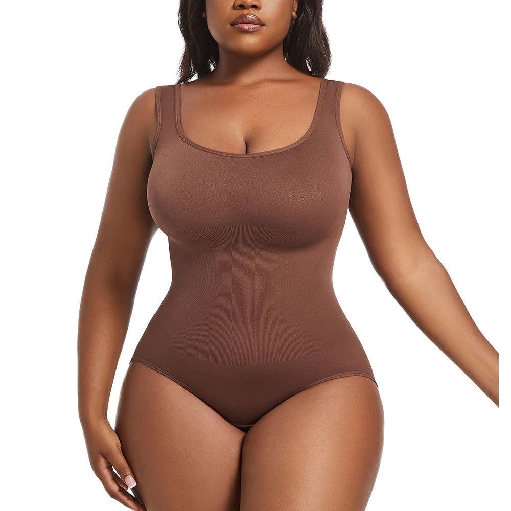 Plus Size Wide Shoulder Strap Bodysuit Women's Full Body Control Shapewear Comfortable Vest Triangle Panties Body Shaper Daily
