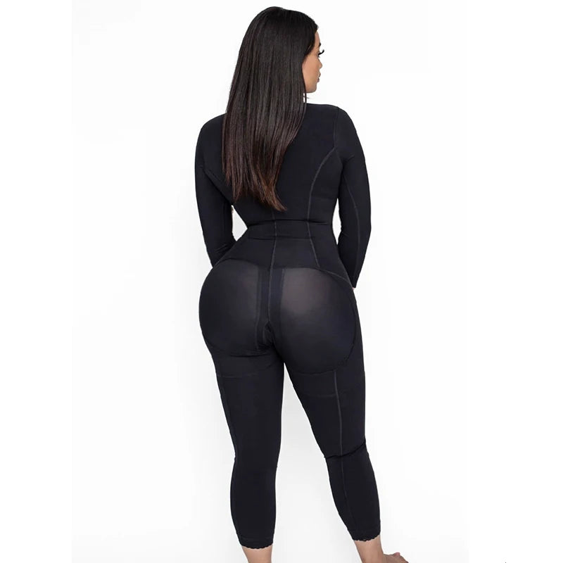 Women Full Body Shaper Colombian Shapewear Bodysuit PostpartumTummy Control Long Sleeve Faja With Bra Butt Lifter Plus Size
