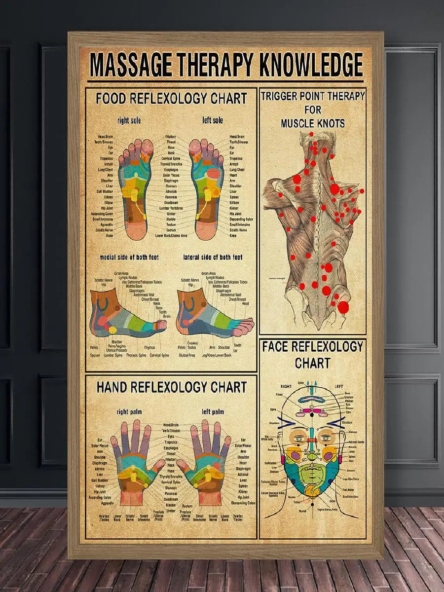 Massage Therapy Knowledge Poster  Hand Chart Canvas Painting for Bedroom Home Decor and Gifts  Wall Art Print for Relaxation and