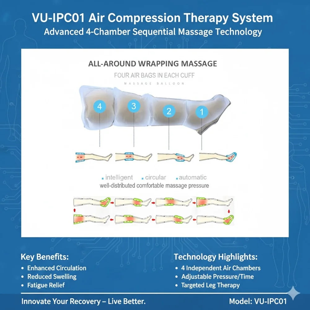Pressotherapy Massage Device Pneumatic Compression Boots Recovery 4 Chambers Air Pressure Leg Massager For Muscle Pain Relief