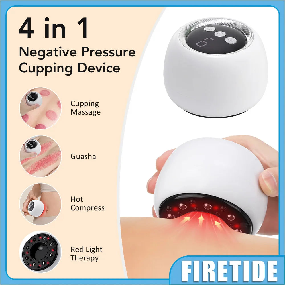 4-in-1Cupping&Gua Sha Massager,Red Light Therapy&Hot Compress,Rechargeable Portable Body Massage Tool for Back Neck Pain Relief