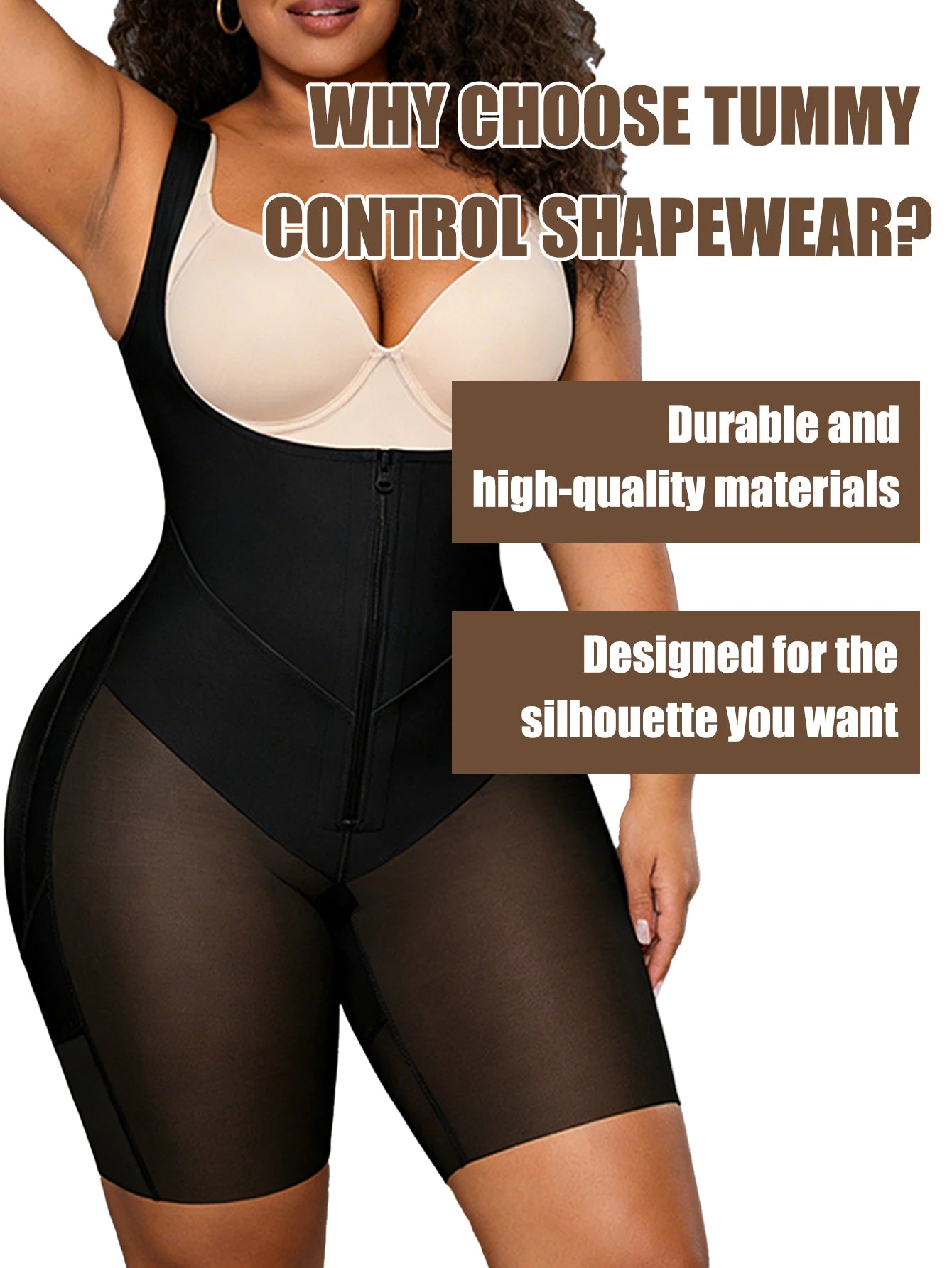 Women's Plus Size High Waist Tummy Control Shapewear Bodysuit for Women Durable High Quality Zipper Body Shaper