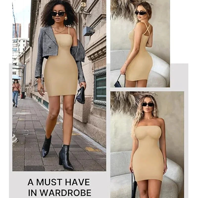 Women Shapewear Strapless Full Slip On belly Control Dresses Seamless Body Shapers Slides Sweater Compression Bodysuits