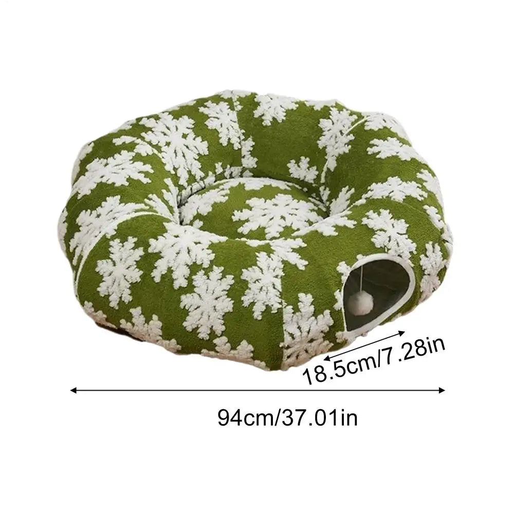 2025 Winter Christmas Cat Tunnel Bed Cat Nest Soft Kitten Donut Tunnel For Living Room Balcony Enrichment Home Bedroom Exercise