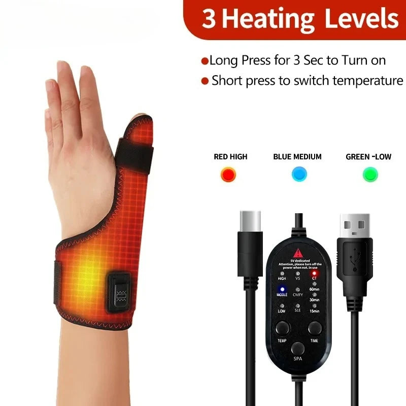 Heated Massage Thumb Support -Vibration Massager Hot Compress Relieves Wrist Fatigue Discomfort 3-Level Timer Tenosynovitis