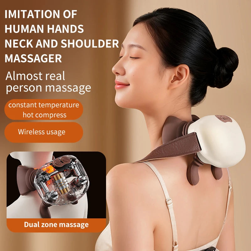 Real person palm massage for cervical spine/trapezius muscle with 3 levels of speed and 2 levels of hot compress