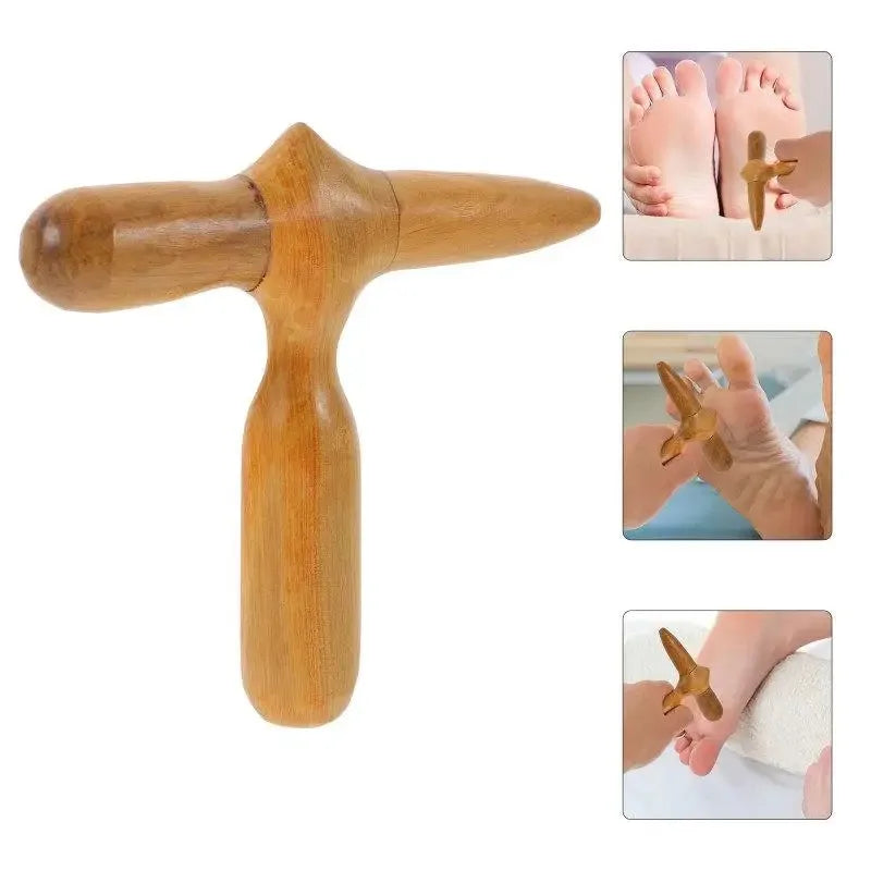 A wooden foot massage stick, muscle relief massage tool, ergonomic foot acupressure massager