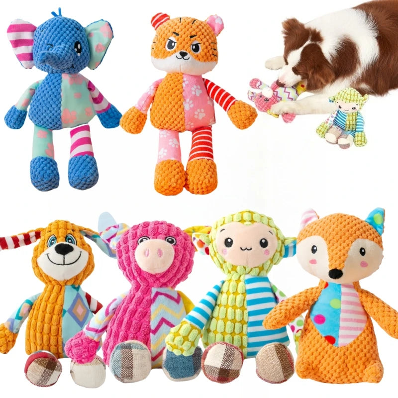 Pet Plush Toy Cat Dog Puzzle Toy Cute Animals Bite Resistant Interactive Squeaky Pet Dog Teeth Cleaning Chew Toy Pet Supplies