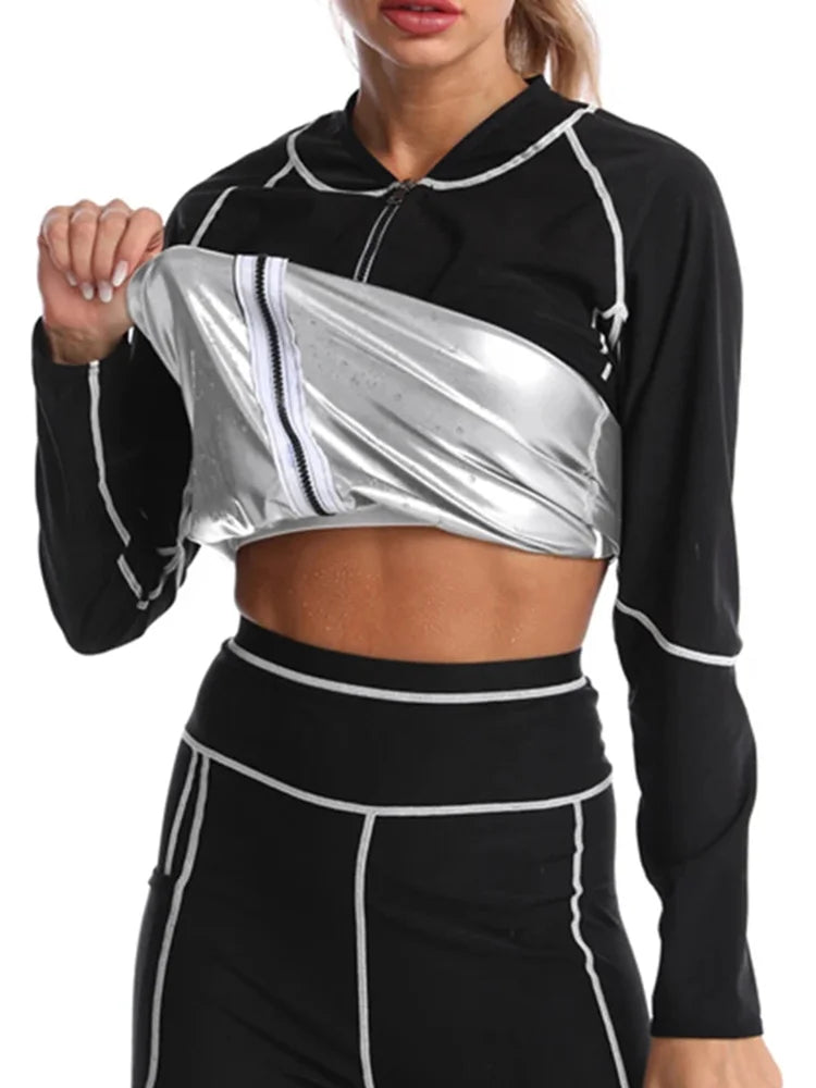 Sauna Suits Women Gym Clothing Sets Fat Burning Shapewear Coats Tops Fitness Sportswear Weight Loss Sweating Sports Leggings