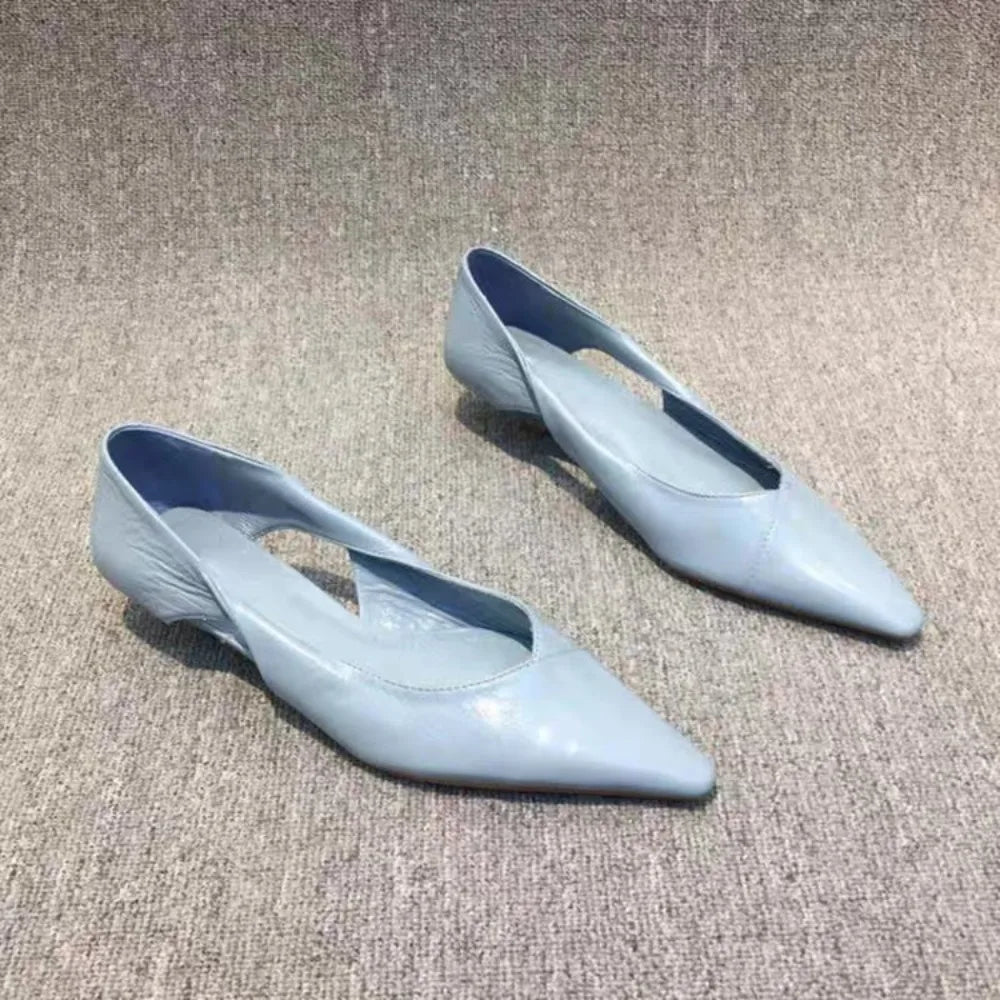 Shoes for Woman 2026 Comfortable Women's Summer Footwear Moccasins Blue Low Heel Elegant Pointed Toe High Quality Popular Young