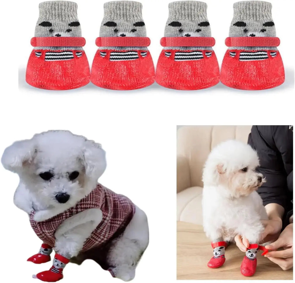 Pet Dog Shoes Socks Waterproof Cats Dogs Rubber Non-slip Socks, Knitting Warm Rain Snow Boots for Small Medium Pets Outdoor
