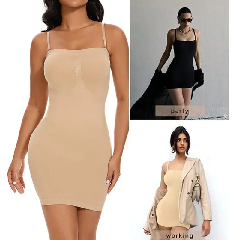 Women Shapewear Strapless Full Slip On belly Control Dresses Seamless Body Shapers Slides Sweater Compression Bodysuits