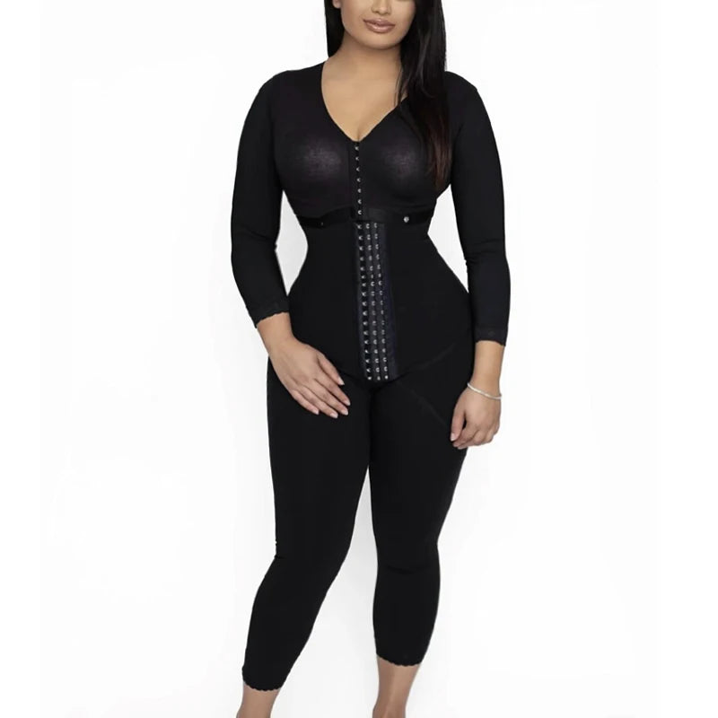 Women Full Body Shaper Colombian Shapewear Bodysuit PostpartumTummy Control Long Sleeve Faja With Bra Butt Lifter Plus Size