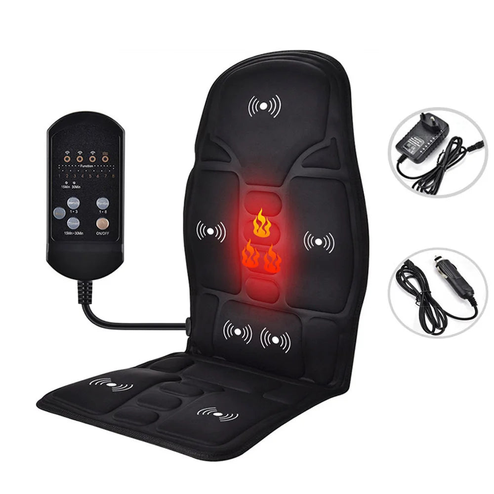 Electric Back Massager Heating Vibrating Full Body Cushion Lumbar Shoulder Pain Relief Car Home Office Muscular Masajadors Pad