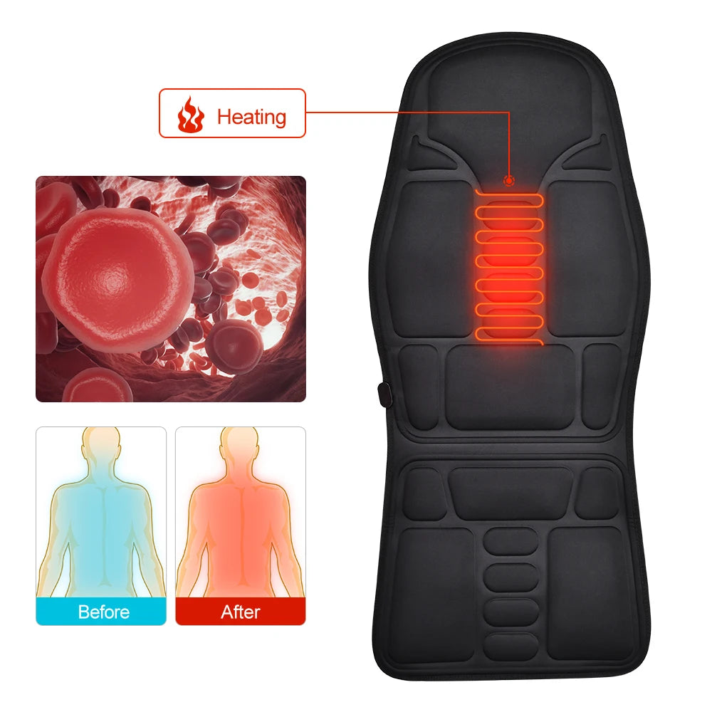 Electric Back Massager Heating Vibrating Full Body Cushion Lumbar Shoulder Pain Relief Car Home Office Muscular Masajadors Pad