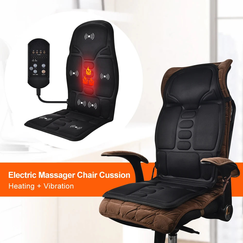 Electric Back Massager Heating Vibrating Full Body Cushion Lumbar Shoulder Pain Relief Car Home Office Muscular Masajadors Pad