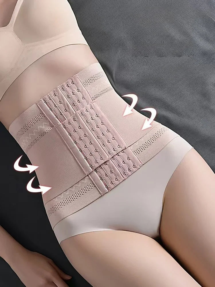 Shapewear Women Corset Belts Double Layer Waist Trainer Belly Shaper, 6-Row Hook Girdle Cincher, Tummy Shapewear Postpartum Flat