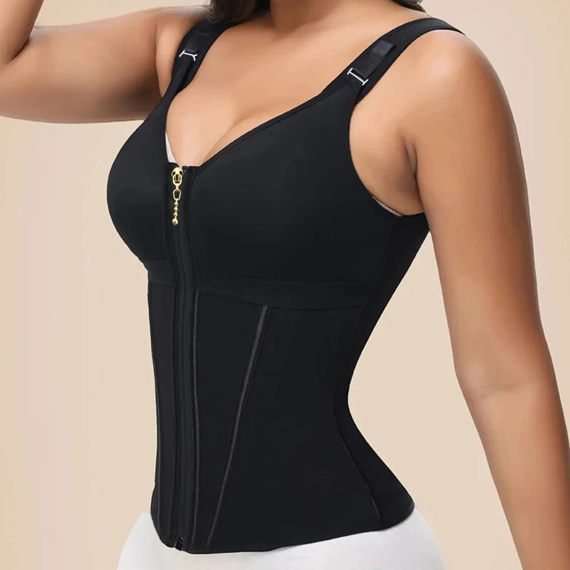 Shapewear Women Fajas Waist Trainer Tummy Control Vest Body Shaper 17 Steel Bones 3-Row Hooks Zipper Adjustable Strap