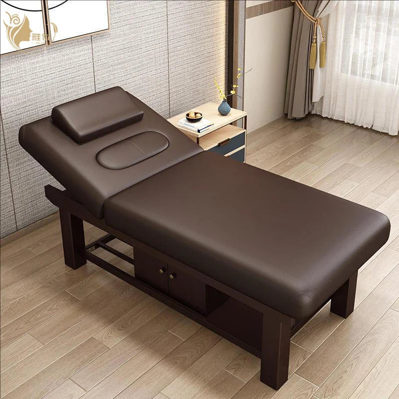Spa Therapy Bed With Wooden Structure And Adjustable Cushion For Salon Use