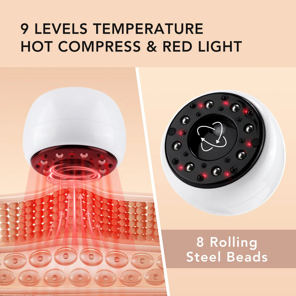 4-in-1Cupping&Gua Sha Massager,Red Light Therapy&Hot Compress,Rechargeable Portable Body Massage Tool for Back Neck Pain Relief