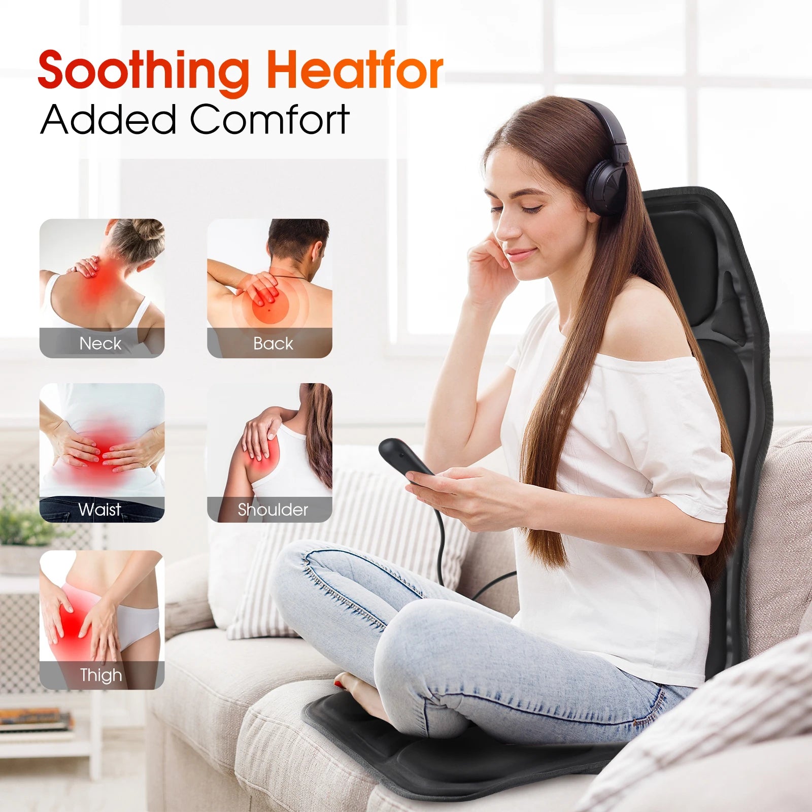 Electric Back Massager Heating Vibrating Full Body Cushion Lumbar Shoulder Pain Relief Car Home Office Muscular Masajadors Pad