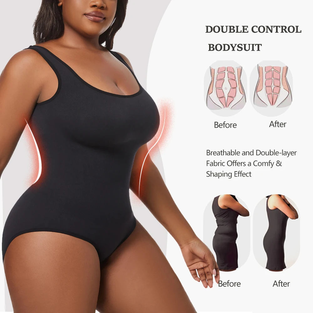 Plus Size Wide Shoulder Strap Bodysuit Women's Full Body Control Shapewear Comfortable Vest Triangle Panties Body Shaper Daily