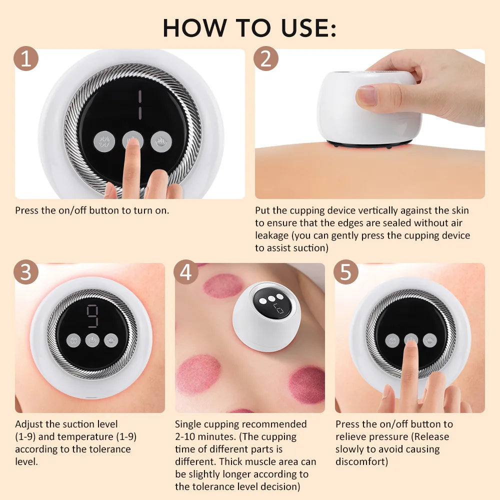 4-in-1Cupping&Gua Sha Massager,Red Light Therapy&Hot Compress,Rechargeable Portable Body Massage Tool for Back Neck Pain Relief