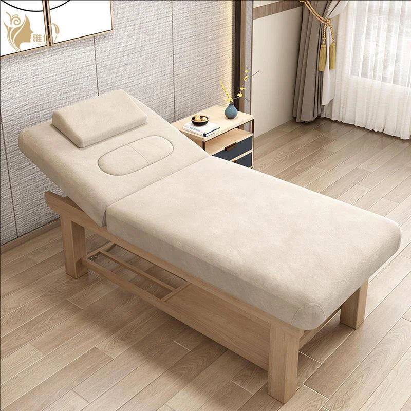 Spa Therapy Bed With Wooden Structure And Adjustable Cushion For Salon Use