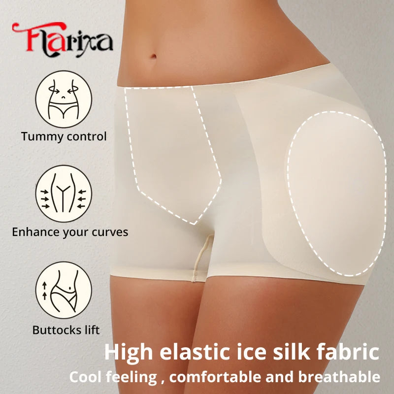 Flarixa Hip Pads Shapewear Panties Butt Lifter Shaper Tummy Control Underwear Boxers Enhance Buttocks Modeling Shorts Ice Silk