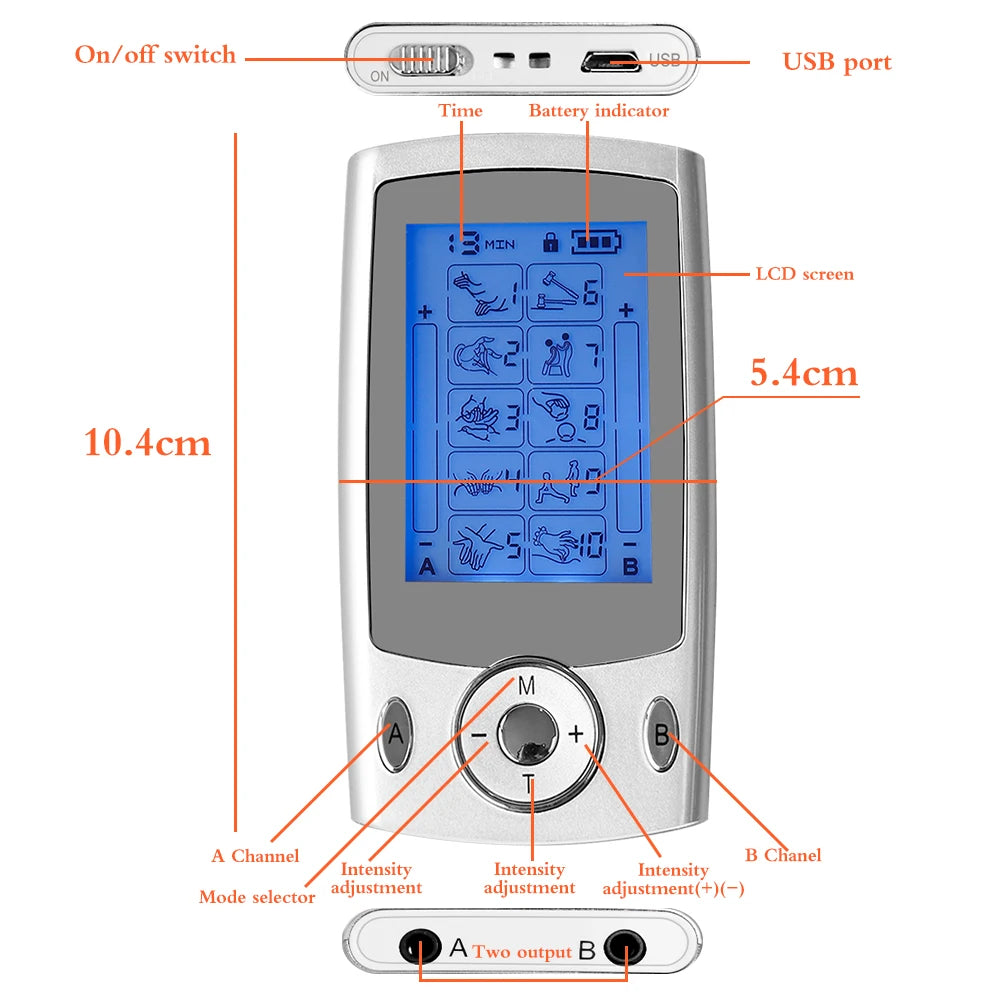 10 Modes 20 Intensity Pulse Acupuncture Massage Machine TENS Massager for Body EMS Muscle Stimulator Relaxation Pain Relief Tool