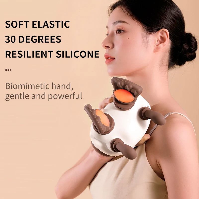Real person palm massage for cervical spine/trapezius muscle with 3 levels of speed and 2 levels of hot compress