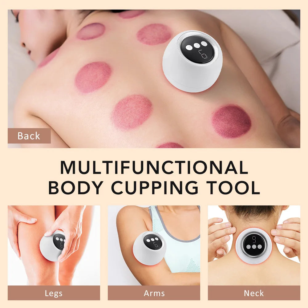 4-in-1Cupping&Gua Sha Massager,Red Light Therapy&Hot Compress,Rechargeable Portable Body Massage Tool for Back Neck Pain Relief