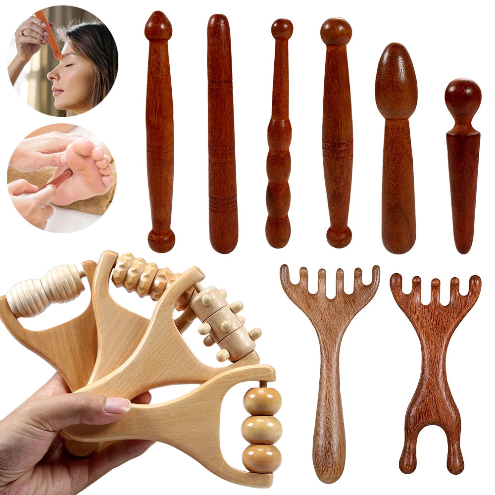 1Pcs Wooden Massage Roller Reflexology Sticks Foot Hand Massage Stick Tools Thai Face Neck Back Waist Massager Trigger Points