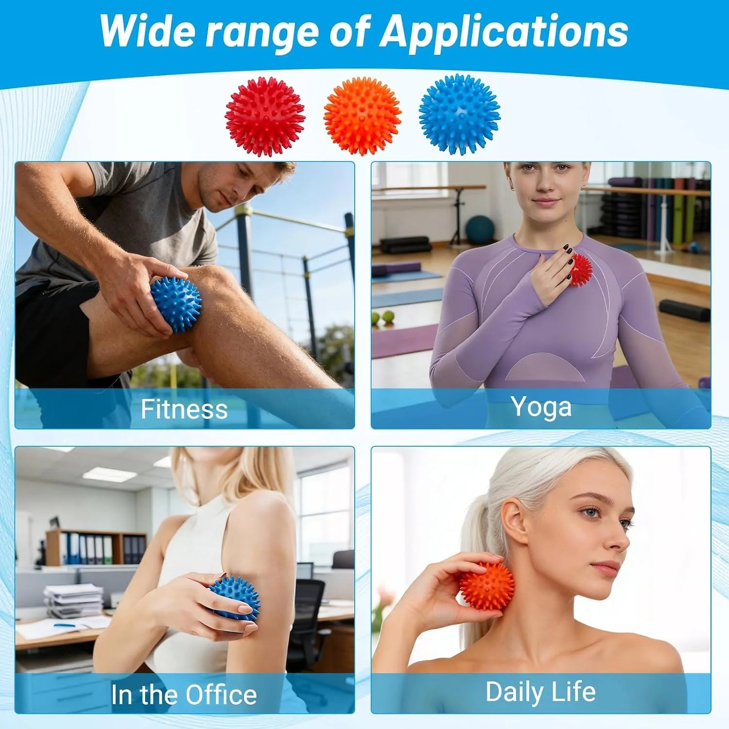9cm Spiky Massage Ball, Hand Foot Waist Back Relax, Yoga Use, Plantar Fasciitis Relief & Acupoint Massage