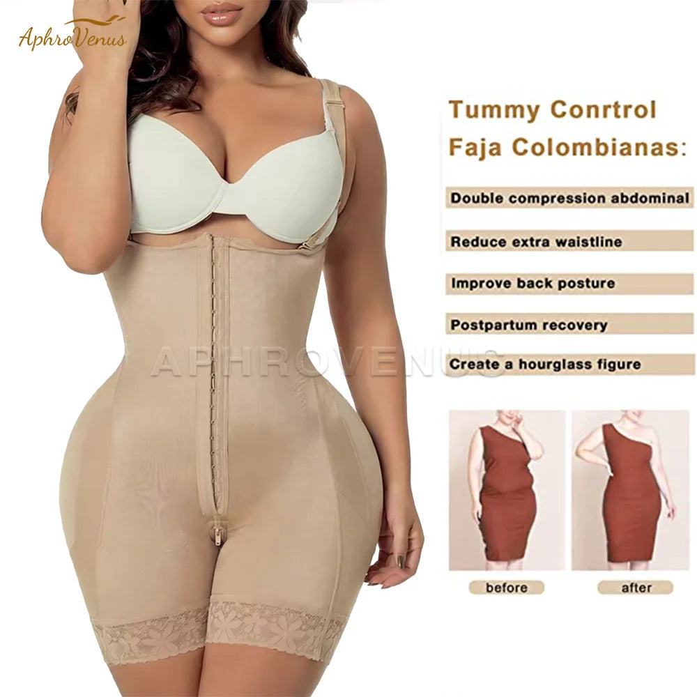 Plus Size Fajas Post Surgery Shapewear Tummy Control Butt Lift Bodysuit Adjustable Strap Front Hook Waist Trainer Body Shaper