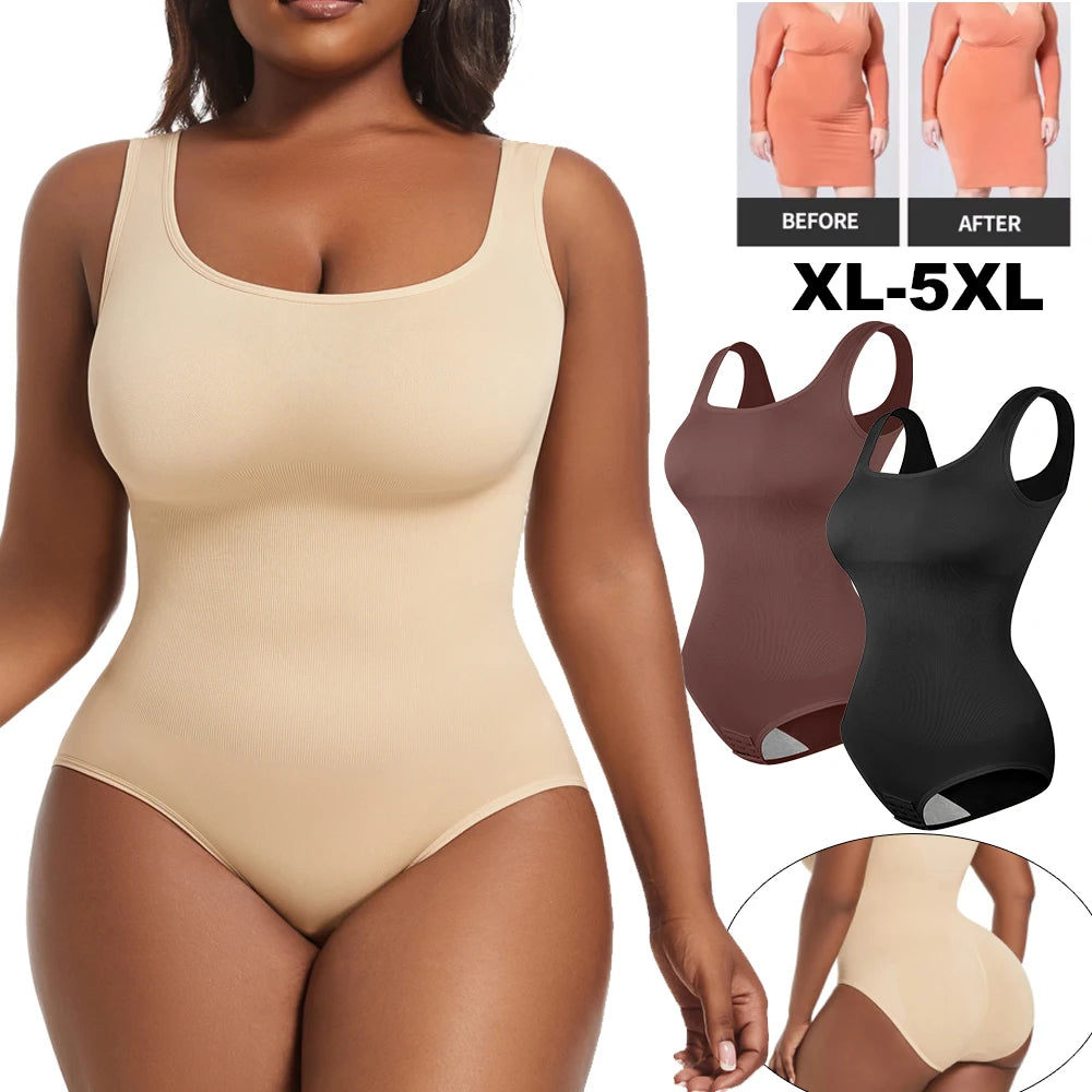 Plus Size Wide Shoulder Strap Bodysuit Women's Full Body Control Shapewear Comfortable Vest Triangle Panties Body Shaper Daily