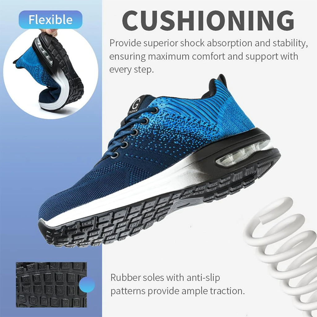 Steel Toe Work Shoes for Men Women  Anti-Smash Anti-Puncture Blue Safety Shoes Breathable Lightweight Air Cushion Work Shoes