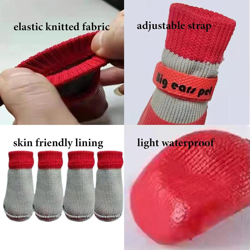 Pet Dog Shoes Socks Waterproof Cats Dogs Rubber Non-slip Socks, Knitting Warm Rain Snow Boots for Small Medium Pets Outdoor