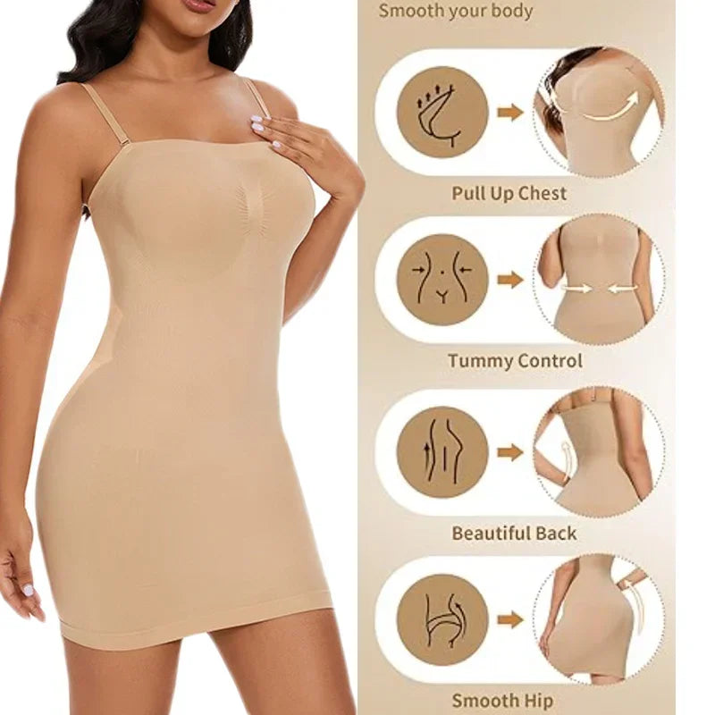 Women Shapewear Strapless Full Slip On belly Control Dresses Seamless Body Shapers Slides Sweater Compression Bodysuits