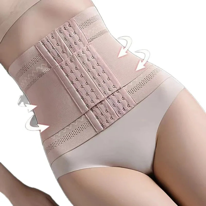 Shapewear Women Corset Belts Double Layer Waist Trainer Belly Shaper, 6-Row Hook Girdle Cincher, Tummy Shapewear Postpartum Flat