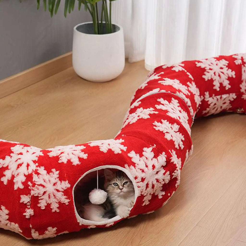 2025 Winter Christmas Cat Tunnel Bed Cat Nest Soft Kitten Donut Tunnel For Living Room Balcony Enrichment Home Bedroom Exercise