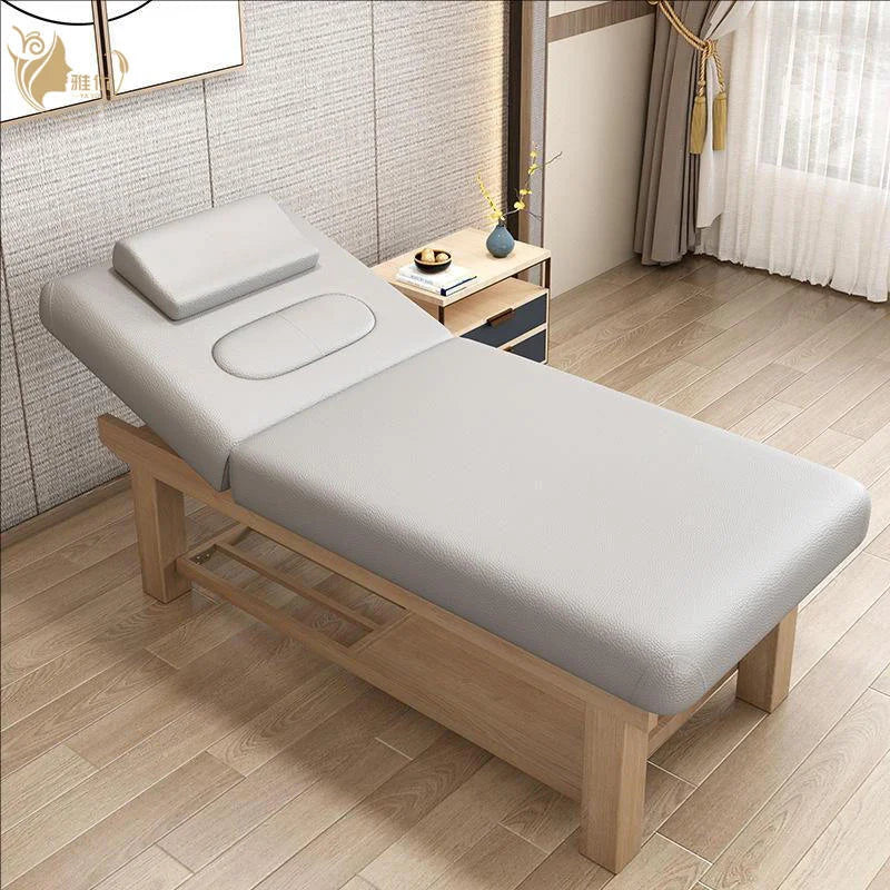 Spa Therapy Bed With Wooden Structure And Adjustable Cushion For Salon Use