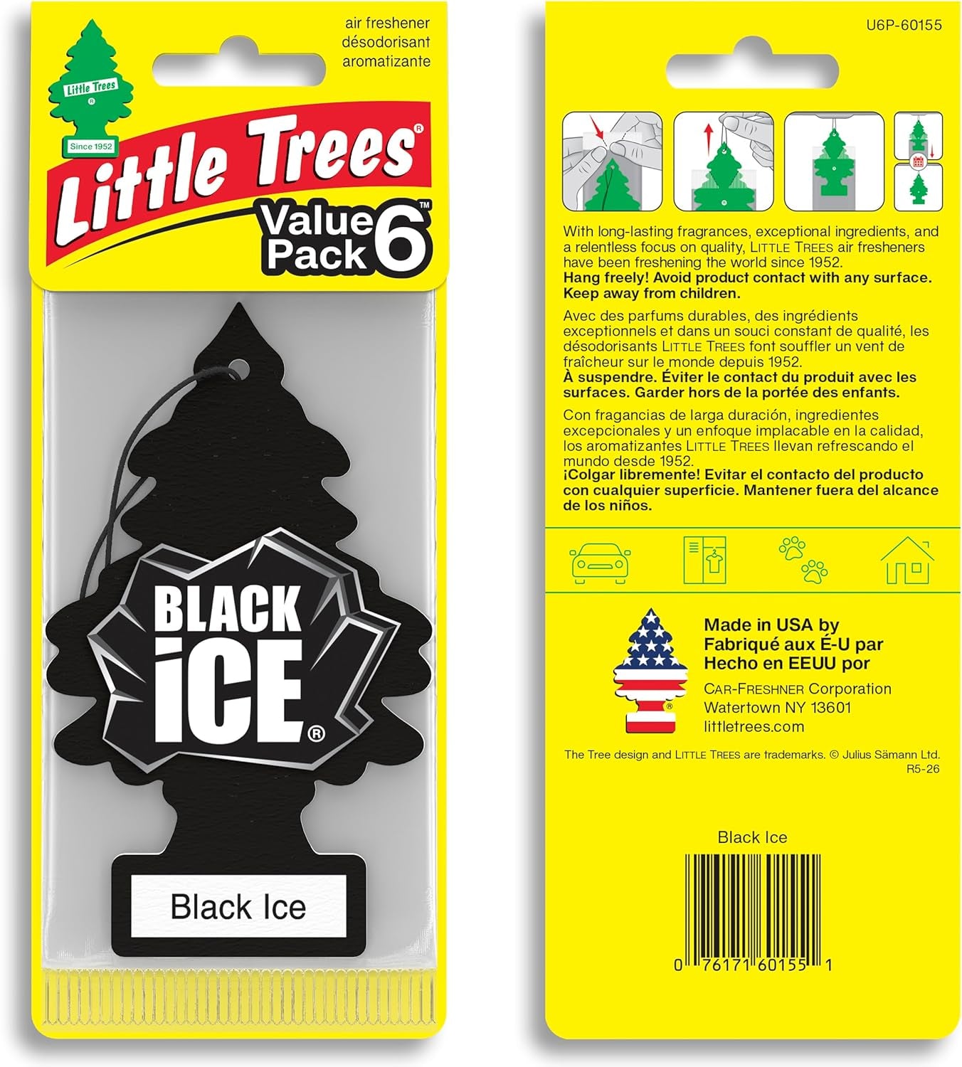 Car Air Freshener | Hanging Tree Provides Long Lasting Scent for Auto and Home | Black Ice, 24 Air Fresheners