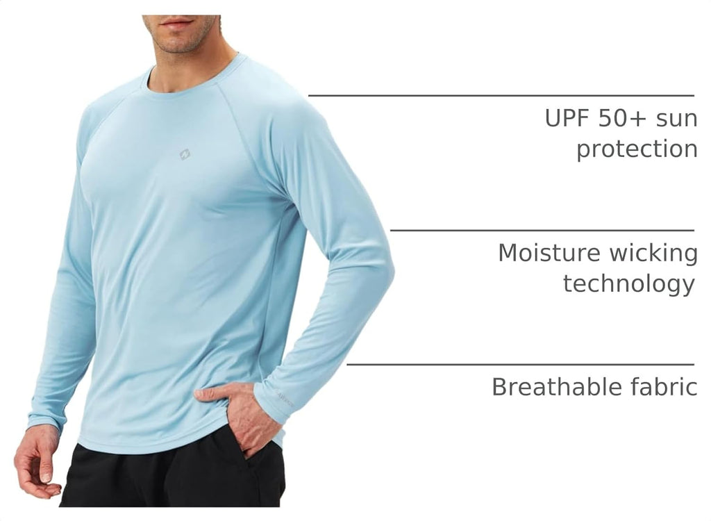 Men'S UPF 50+ Sun Protection Shirts Long Sleeve Swim Rash Guard | UV Protective, Quick Dry, Lightweight, Sun Shirts for Swimming Surfing, Beach Water Sports, Fishing, Golf, Hiking