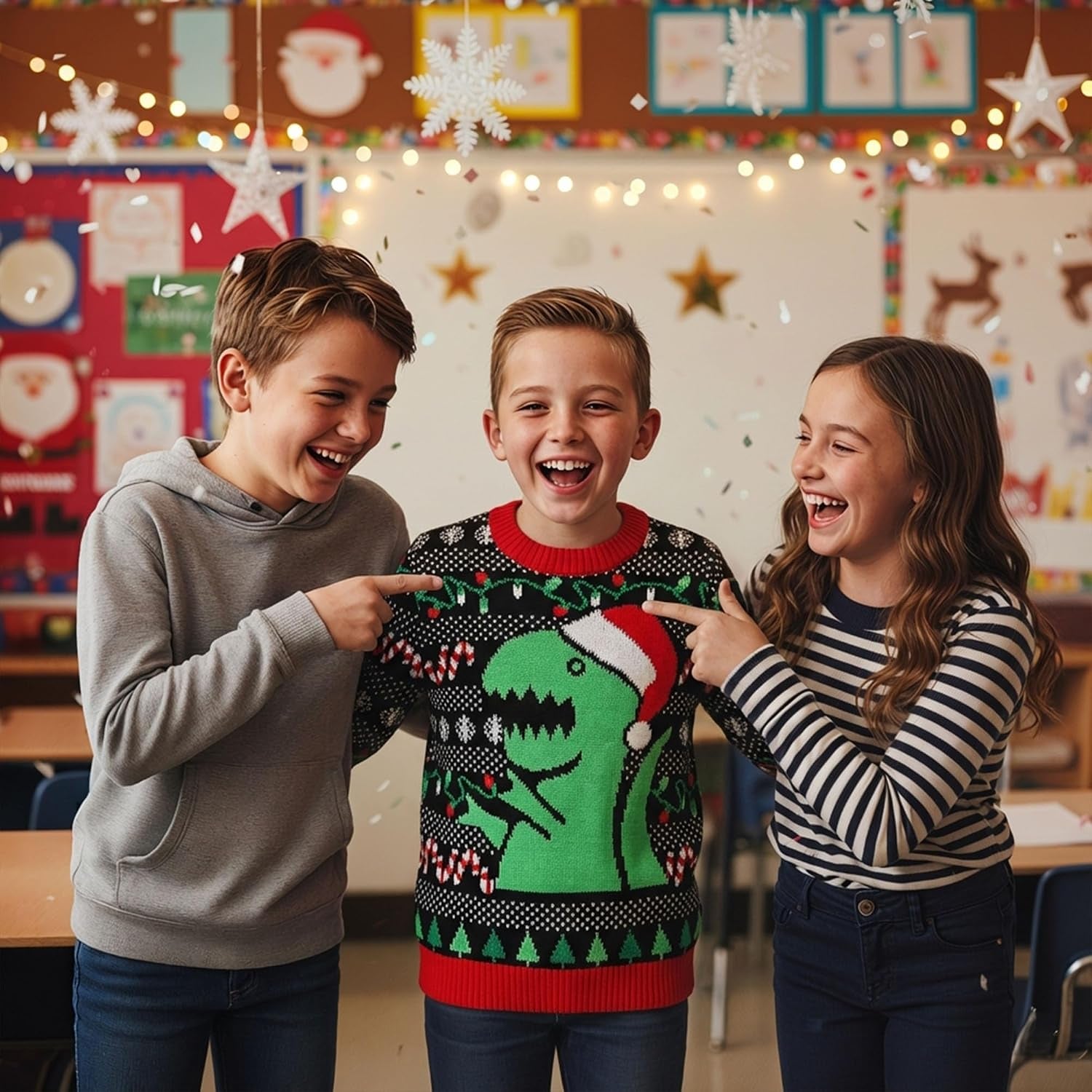 Kids Ugly Christmas Sweater Dino Gamer Swishmas Boy Girl Holiday | Soft Fleece Kids Ugly Christmas Sweatshirt; Great for Holiday Party, Gamer and Dino Fans, Boys Girls Xmas Gift