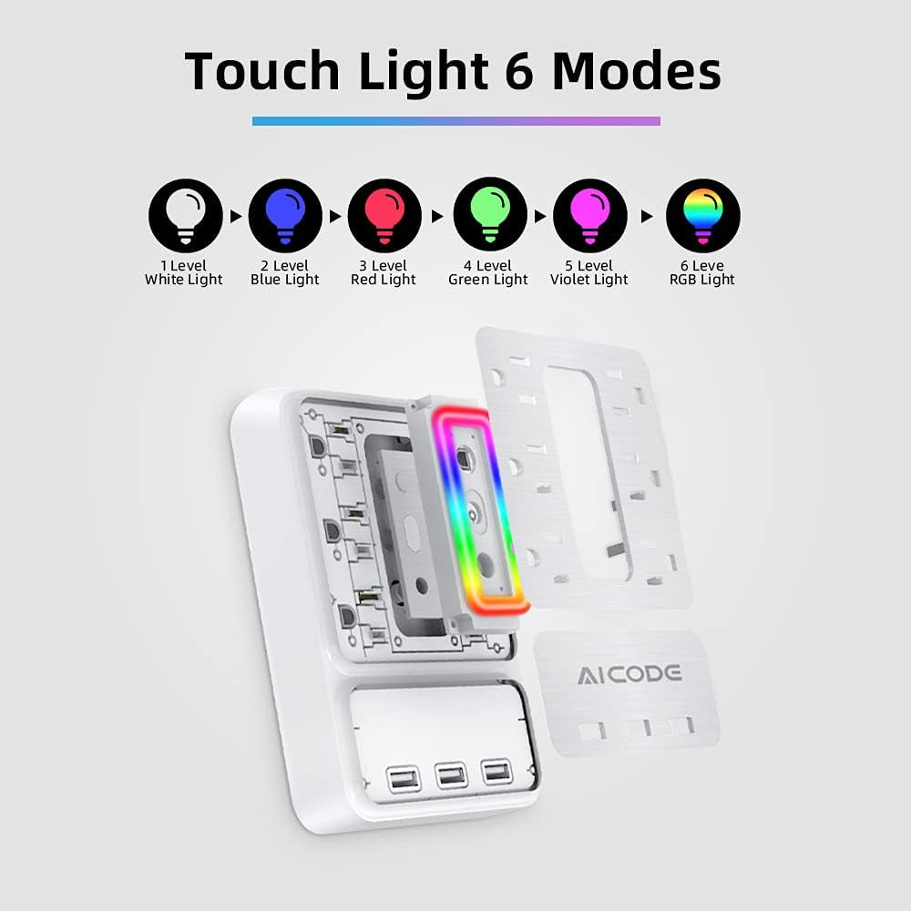 Outlet Extender Surge Protector with USB Ports and Night Light | Multi Plug Wall Outlet Charger Adapter Splitter for Home Office Dorm Bedroom Living Room Nightstand Space Saving Plug
