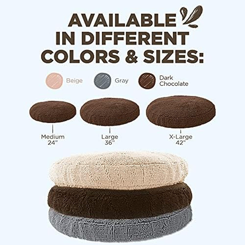 Soggy Doggy Super Snoozer round Dog Bed, Dark Chocolate, Medium 24"X24"X6" | Removable, Zip-Off Washable Cover; Plush round Design; for Small to Large Breeds; Car & Living Room Use