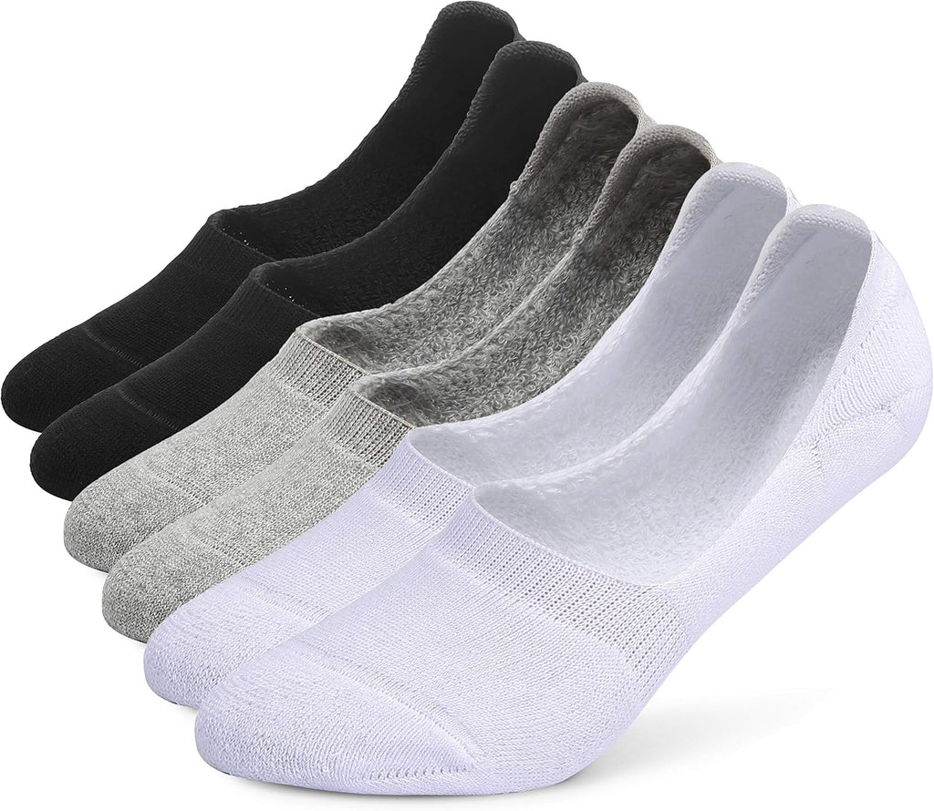 6 Pairs Unisex Thick Cushion Athletic Cotton No Show Socks | Non Slip Low Cut Flat Liner Socks