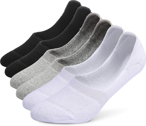 6 Pairs Unisex Thick Cushion Athletic Cotton No Show Socks | Non Slip Low Cut Flat Liner Socks