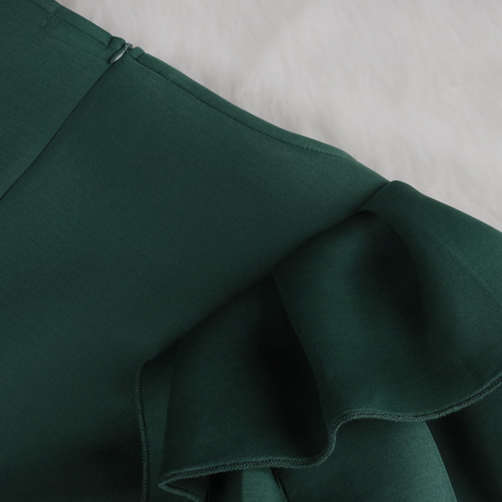 Women'S plus Size Slim-Fit Green Evening Gown with Split Ends